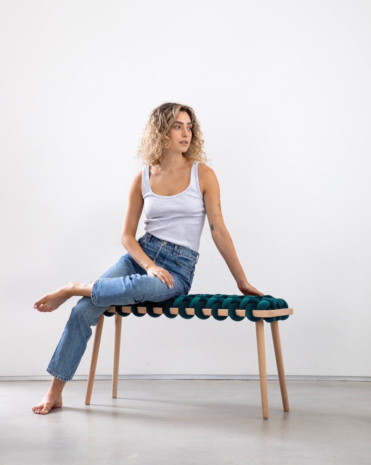 Petrol Velvet Woven Bench