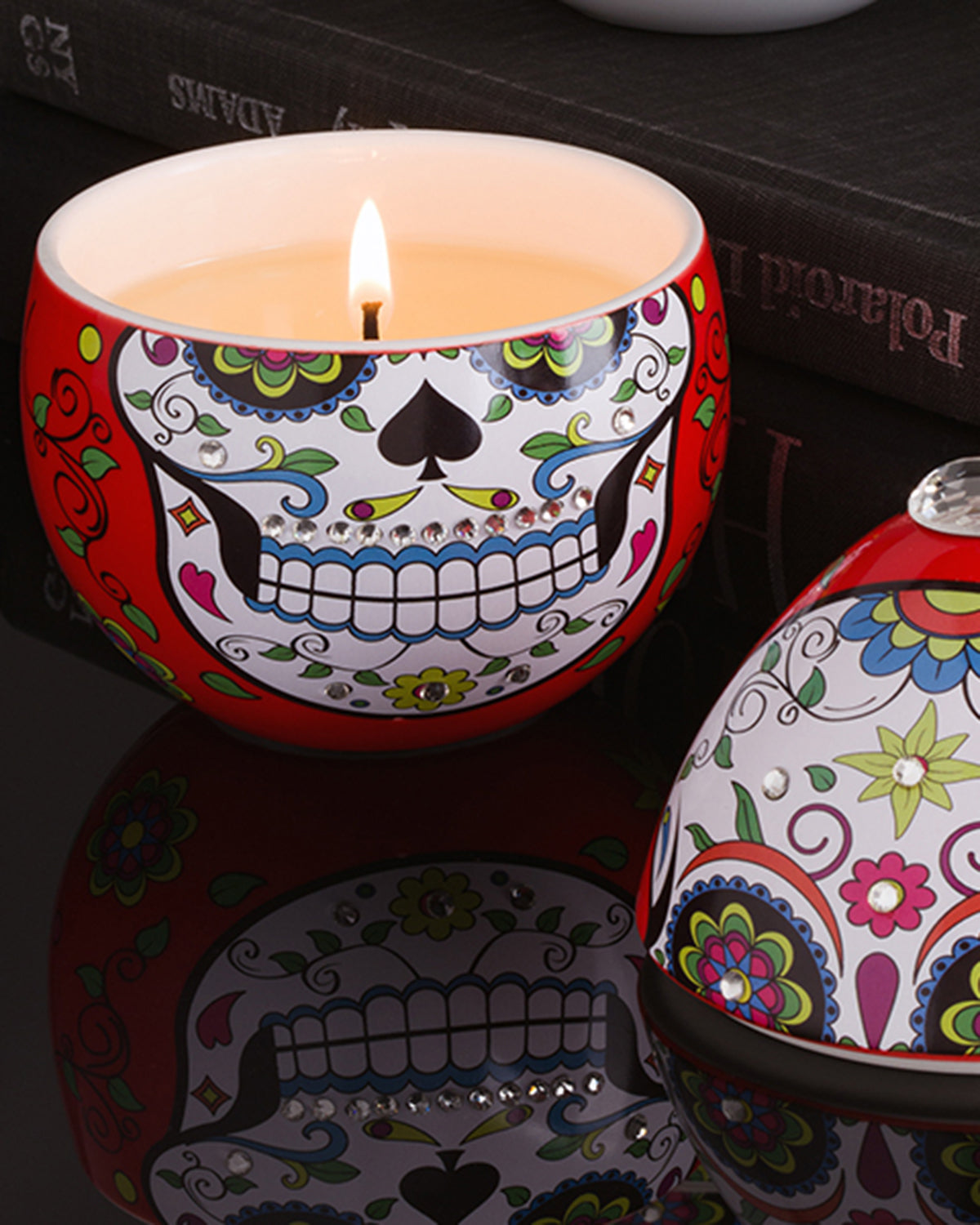 Candle in Ceramic SKULL 220gr Red 4.72 diam. x 7.28 in