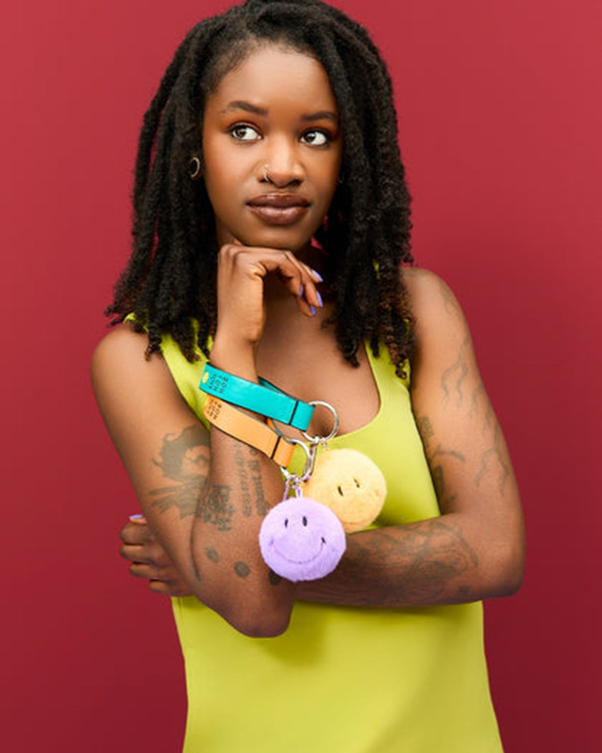 Plush Smiley ECO Fuzzy Bag Charm Dark Purple 3