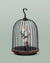 Daqi Bluetooth Speaker and Light pale pink porcelain bird with flower pattern black cage and walnut color speaker base