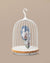 Daqi Bluetooth Speaker and Light Daqi Blue porcelain bird with flower pattern black cage and walnut color speaker base