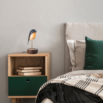 Daqi Alarm clock black porcelain bird with walnut wood base wakes up with bird sound works with an app