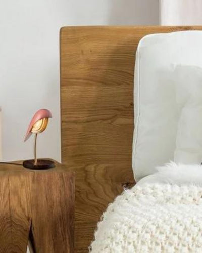 Daqi Side Table Lamp with USB charger with porcelein bird in Burnt Brick