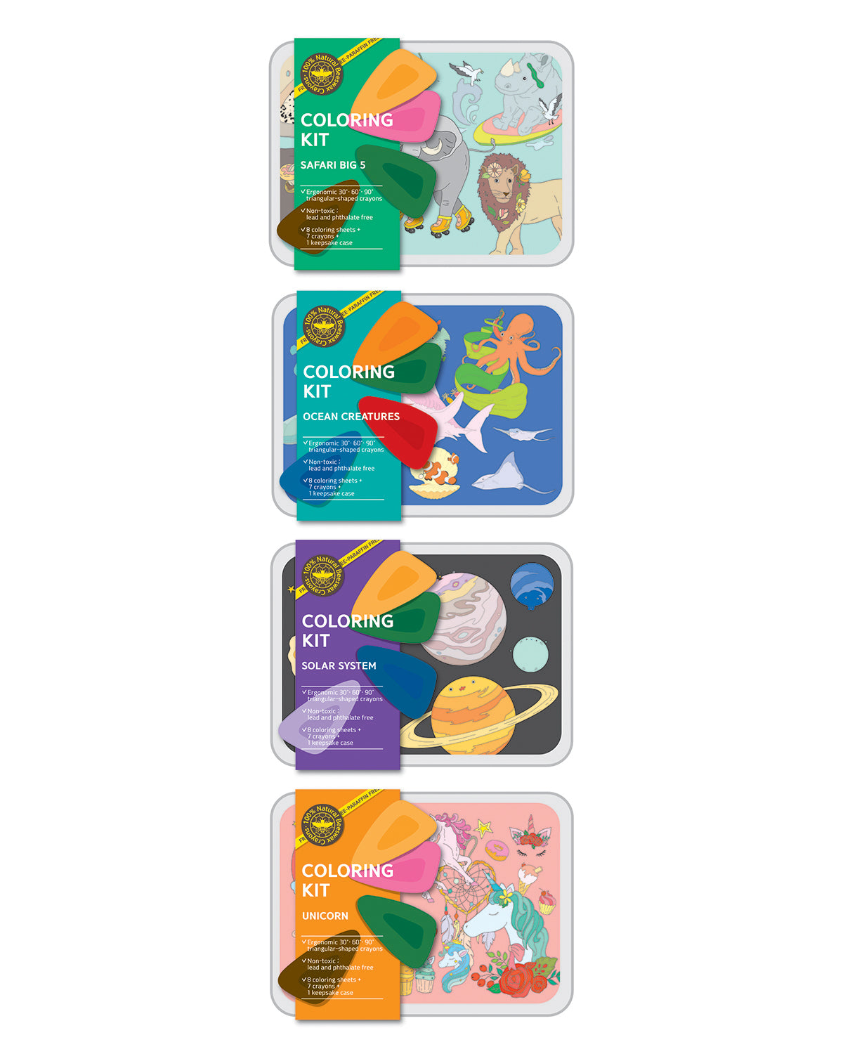 COLOR JEU Coloring Kit Set SAFARI + OCEAN + PLANETS + UNICORN Small