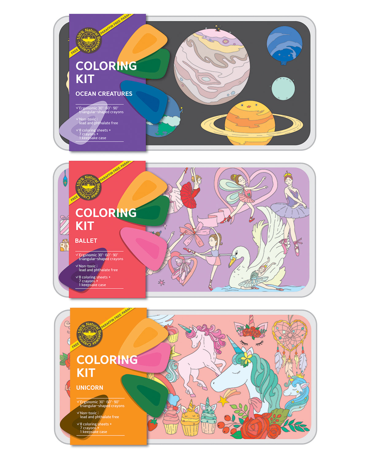 Color Jeu Coloring Kit Set SOLAR SYSTEM + BALLERINA + UNICORNS Large