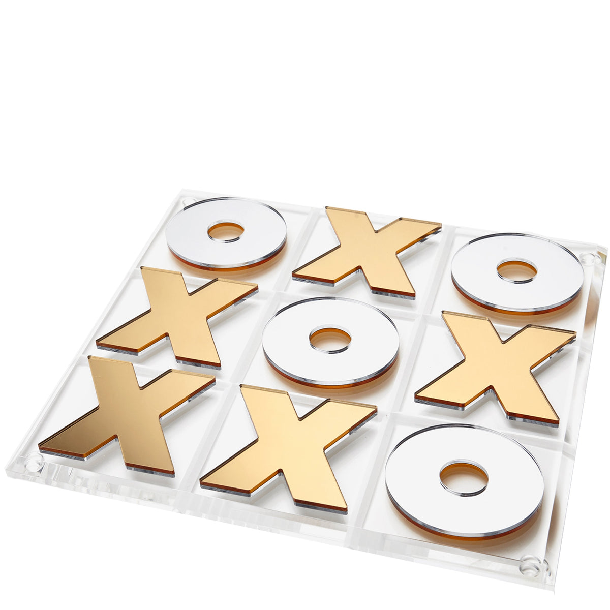 TIC TAC TOE Large Thick by and O pieces Reversible Mirror Gold + Silver 12 inches by 12 inches