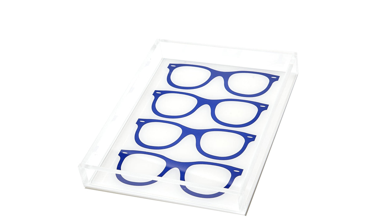Tara Wilson Designs Tray GLASSES Blue on White 6" x 8"