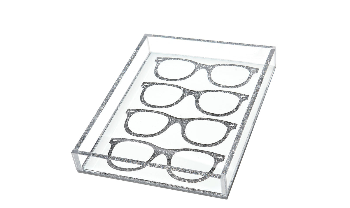 Tray GLASSES Silver Flitter 6 inches by 8 inches