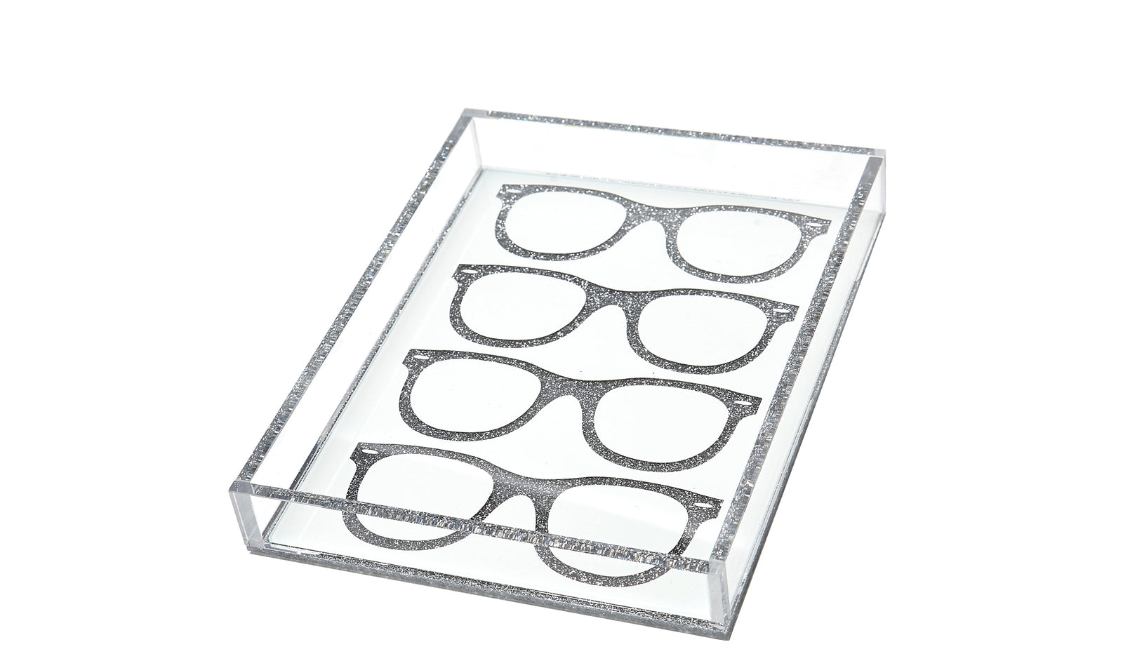 Tara Wilson Designs Tray GLASSES Silver Glitter on White 6" x 8"