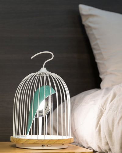 Daqi Bluetooth Speaker and Light turquoise color porcelain bird gold accents white cage and white color speaker base