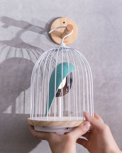 Daqi Bluetooth Speaker and Light turquoise color porcelain bird gold accents white cage and white color speaker base