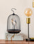Daqi Bluetooth Speaker and Light pale pink porcelain bird with flower pattern black cage and walnut color speaker base