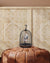 Daqi Bluetooth Speaker and Light pale pink porcelain bird with flower pattern black cage and walnut color speaker base