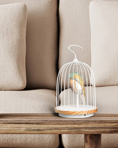 Daqi Bluetooth Speaker and Light pale green porcelain bird with flower pattern black cage and walnut color speaker base