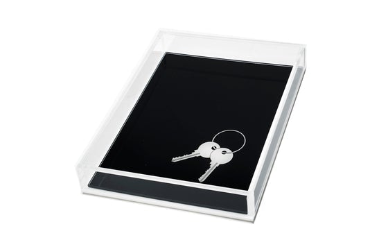 Tara Wilson Designs Tray White KEYS on Black 6" x 8"