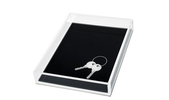 Tray White KEYS on Black 6 inches by 8 inches 