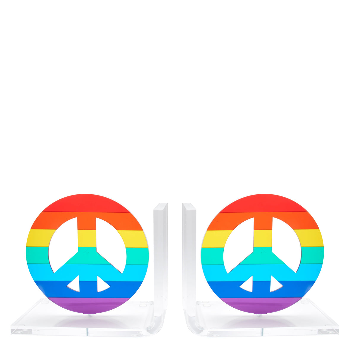 Bookends Mirror PEACE SIGN Rainbow Colors 7.5 inches height