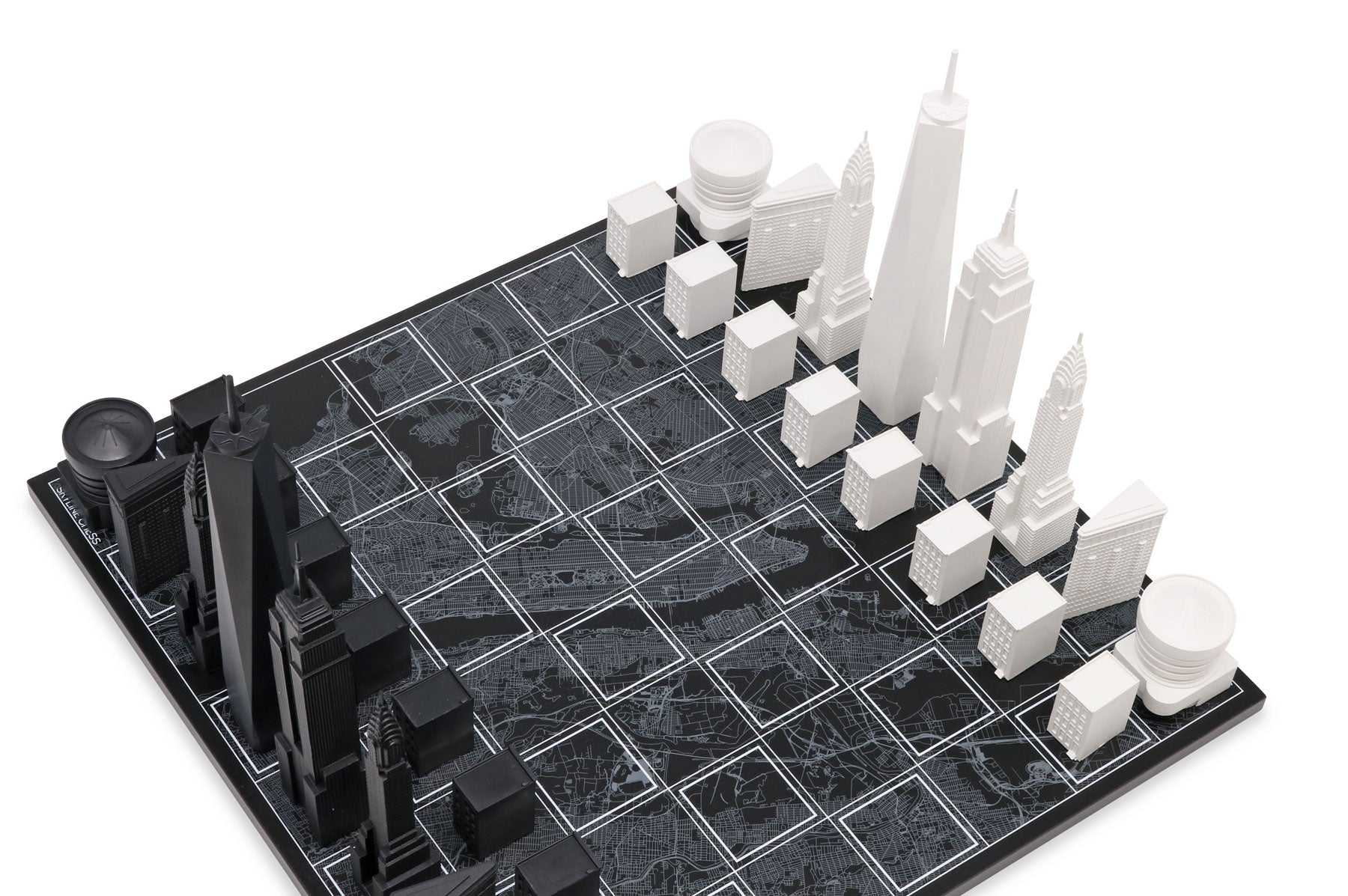 Skyline Chess Chess Set Acrylic NEW YORK Edition with Wood Map Board
