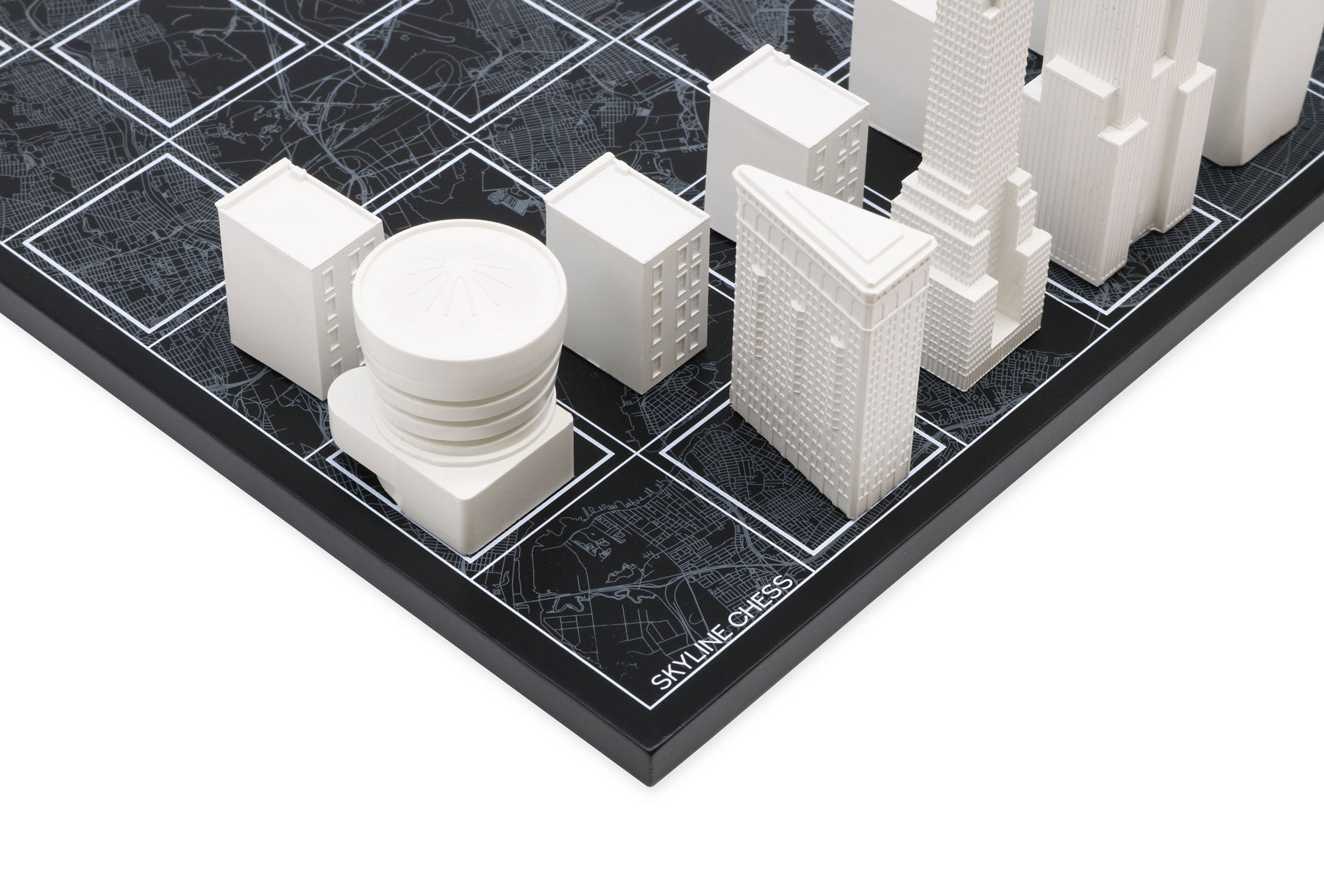 Skyline Chess Chess Set Acrylic NEW YORK Edition with Wood Map Board