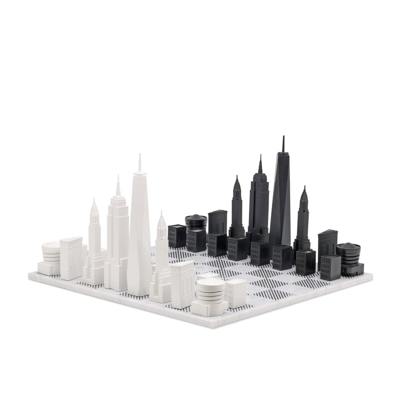 Chess Set Acrylic NEW YORK Edition with Marble Hatch Board