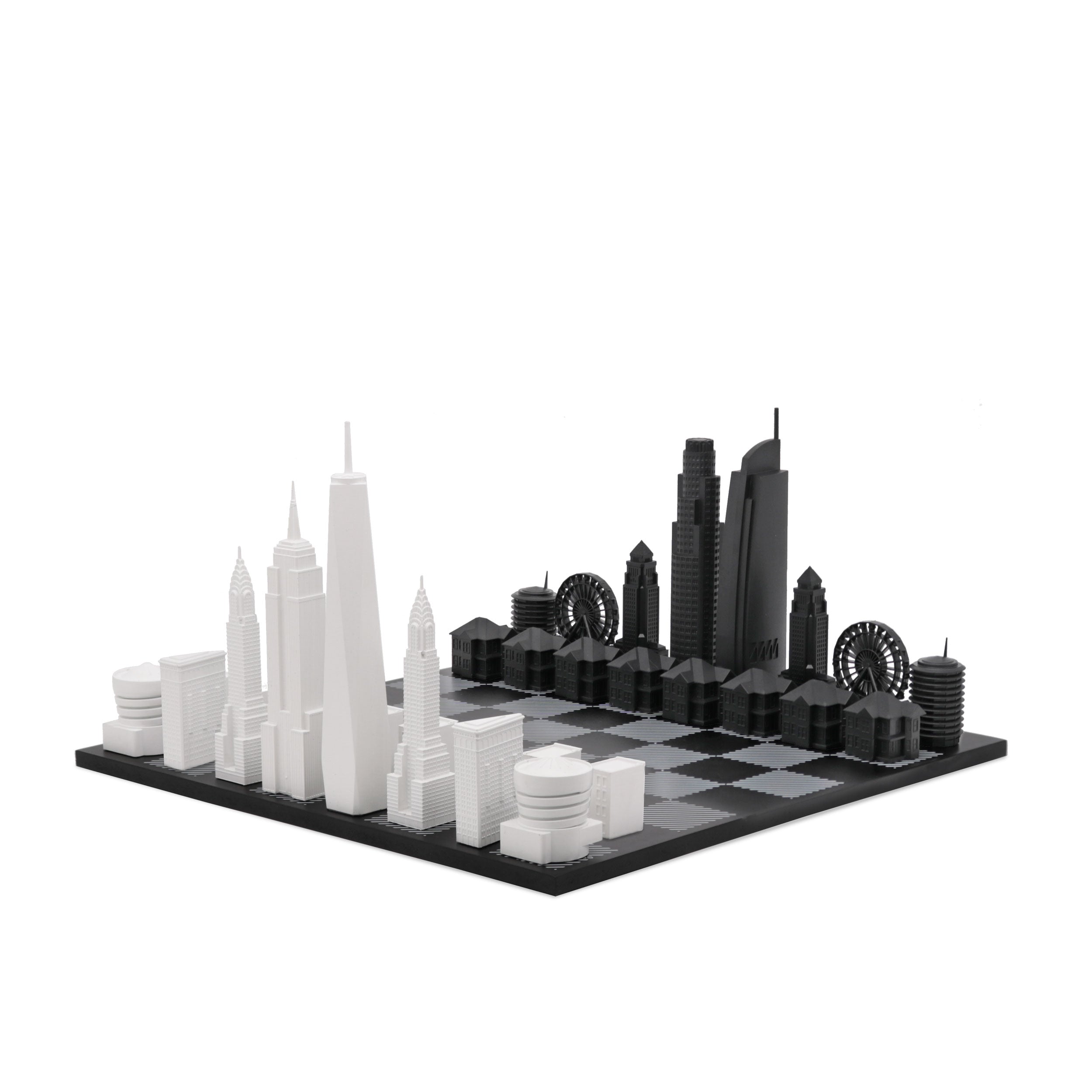 Skyline Chess Chess Set Acrylic NEW YORK vs LOS ANGELES Edition with Wood Hatch Board