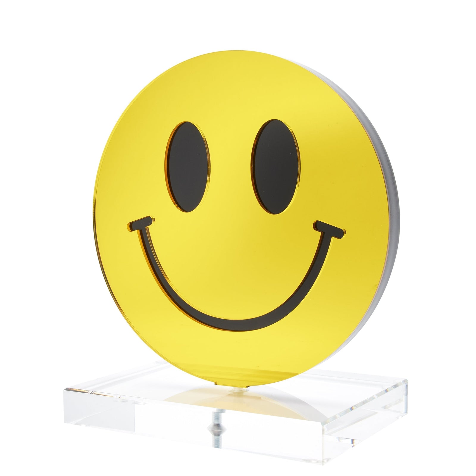 Tara Wilson Designs Shelf Decor Stand Alone SMILEY FACE Mirrored Yellow 8.5" x 8.5" x 1" h