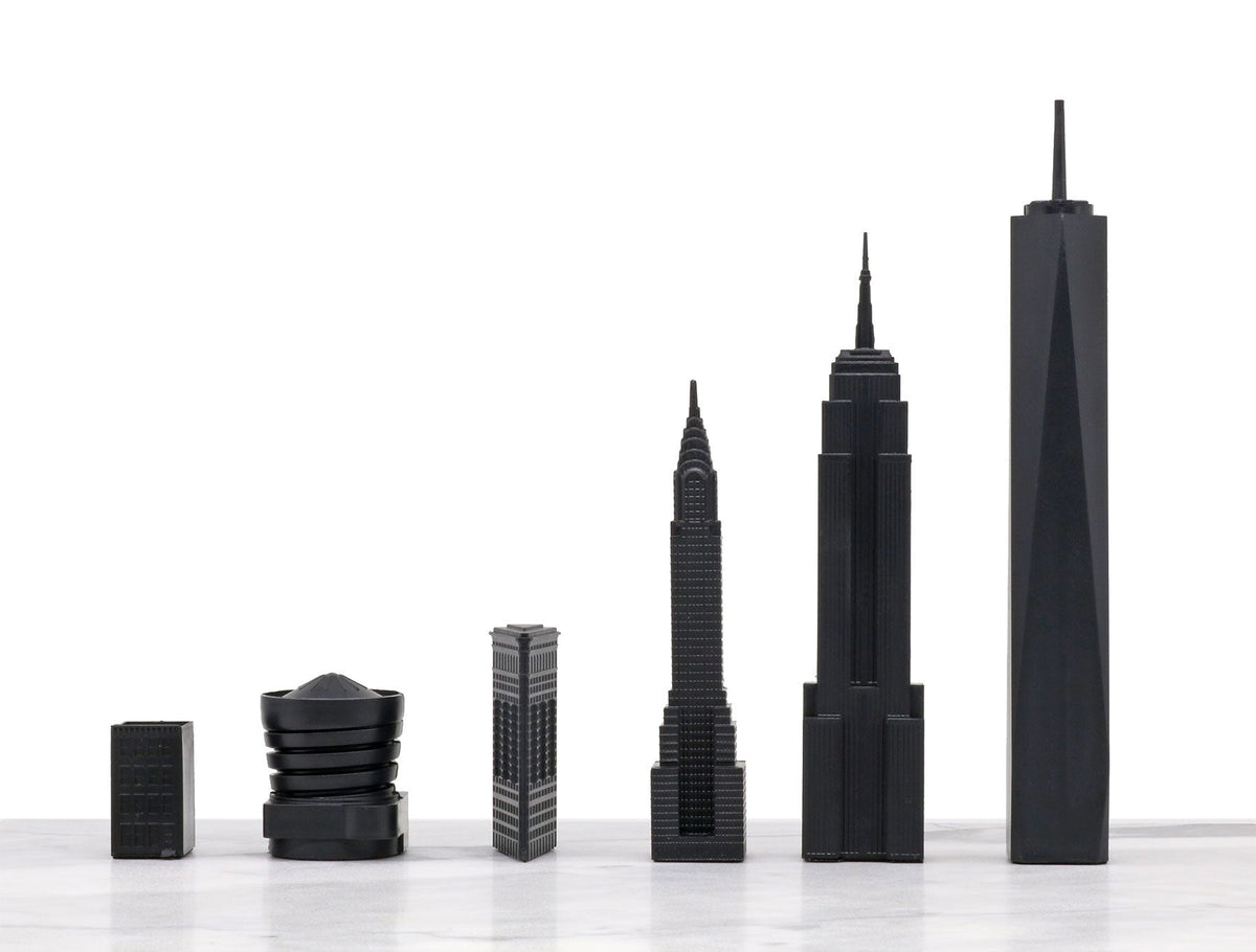 Skyline Chess Chess Set Acrylic NEW YORK vs LOS ANGELES Edition with Marble Hatch Board