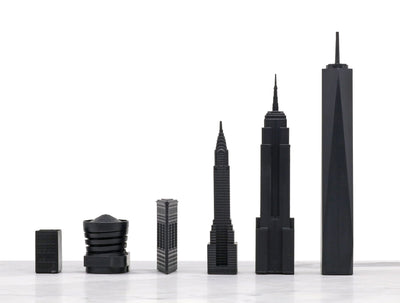 Skyline Chess Chess Set Acrylic NEW YORK vs LOS ANGELES Edition with Marble Hatch Board