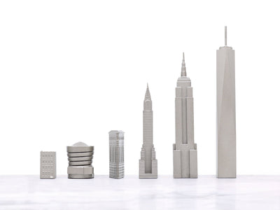 Skyline Chess Chess Set Stainless Steel NEW YORK Edition with Marble Hatch Board