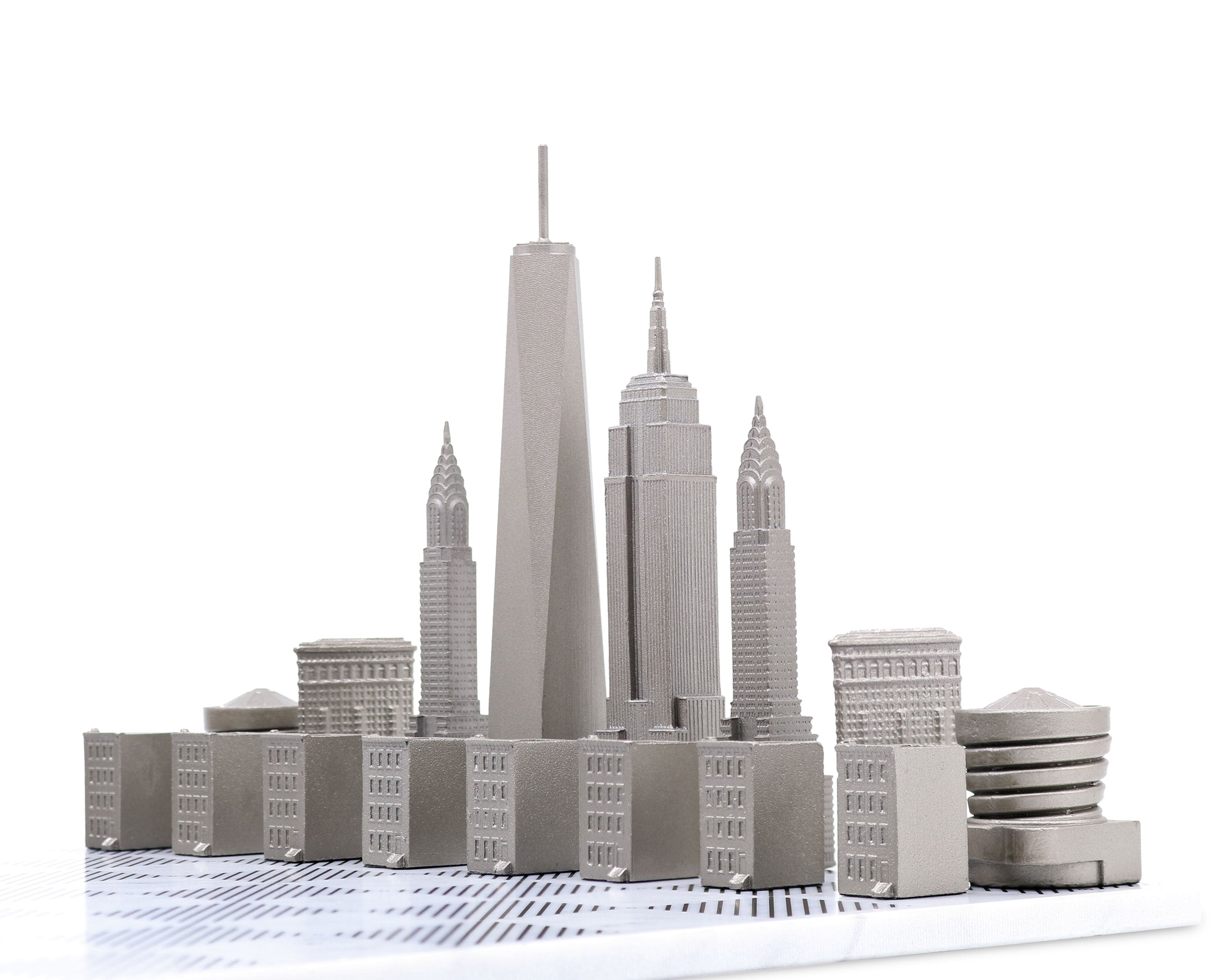 Skyline Chess Chess Set Stainless Steel NEW YORK Edition with Marble Hatch Board