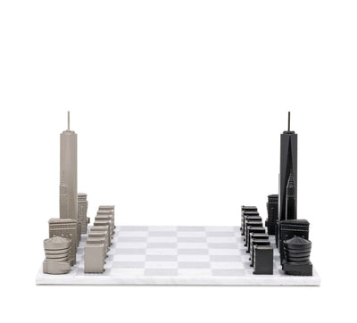 Chess Set Stainless Steel NEW YORK Edition with Marble Hatch Board