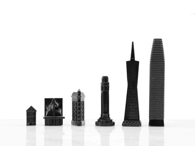 Skyline Chess Chess Set Stainless Steel SAN FRANCISCO Edition with Marble Hatch Board