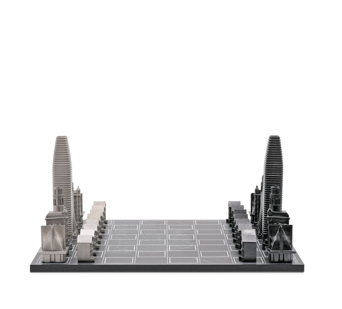 Skyline Chess Chess Set Stainless Steel SAN FRANCISCO Edition with Wood Map Board