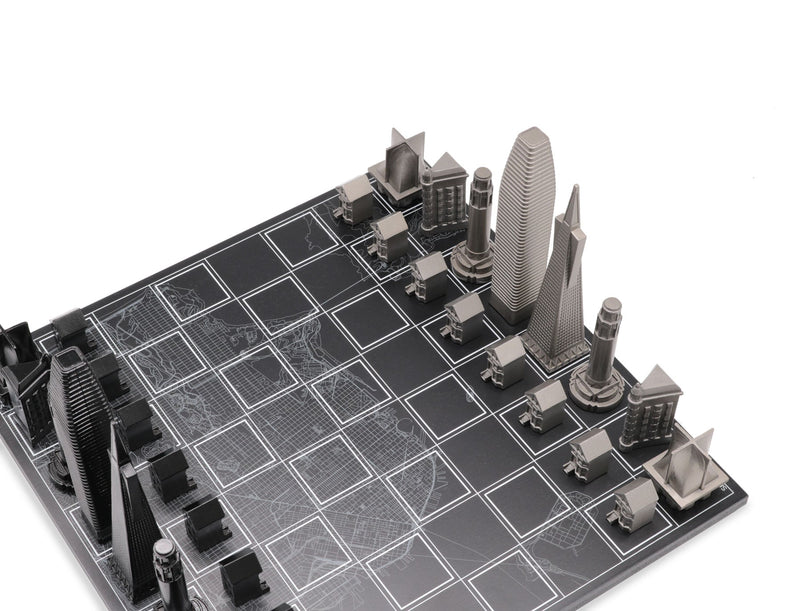 Chess Set Stainless Steel SAN FRANCISCO Edition with San Francisco Map Board