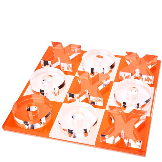 TIC TAC TOE Large Thick by and O pieces Orange + White 12 inches by 12 inches