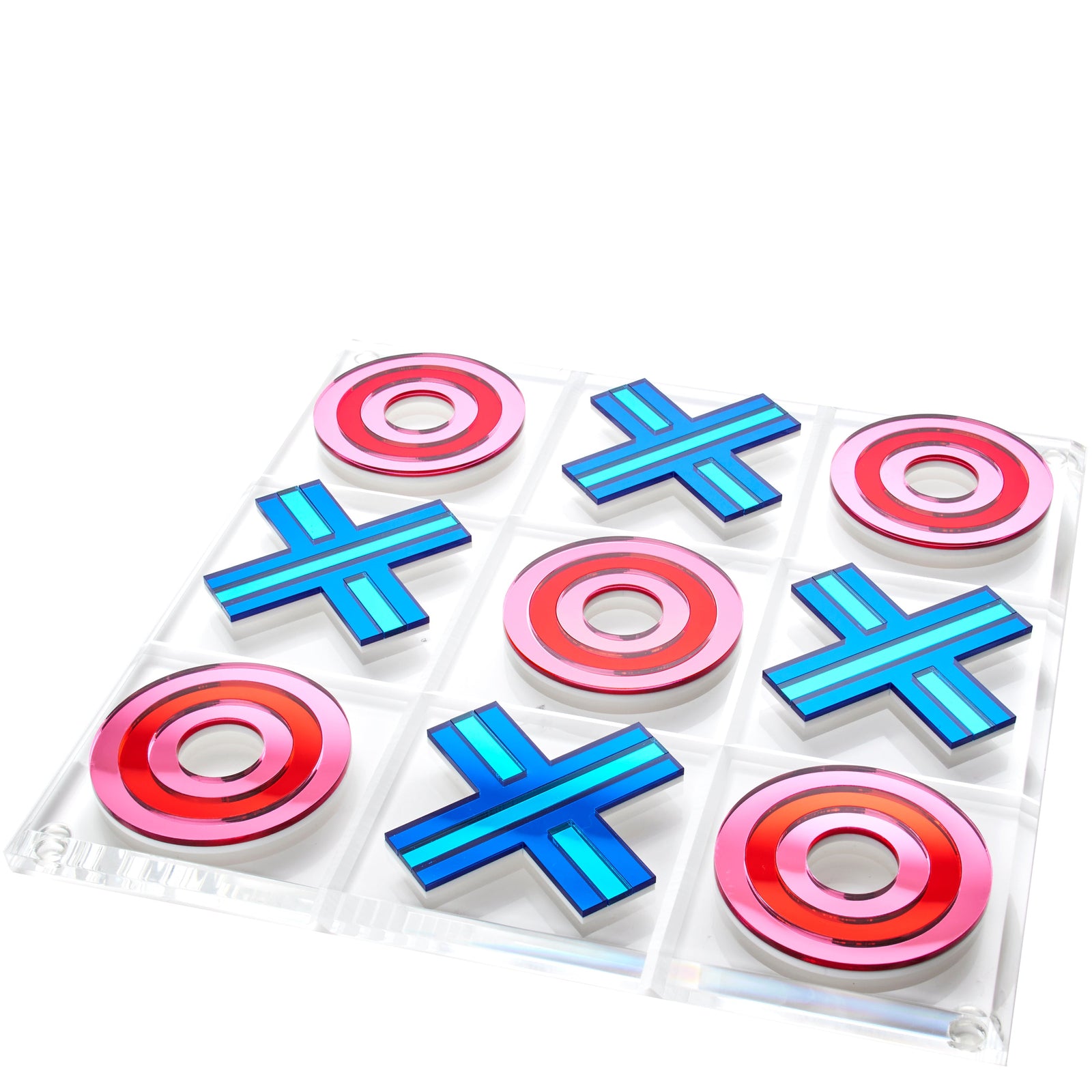 Tara Wilson Designs TIC TAC TOE Mirror Red + Blue Stripes 12" x 12"