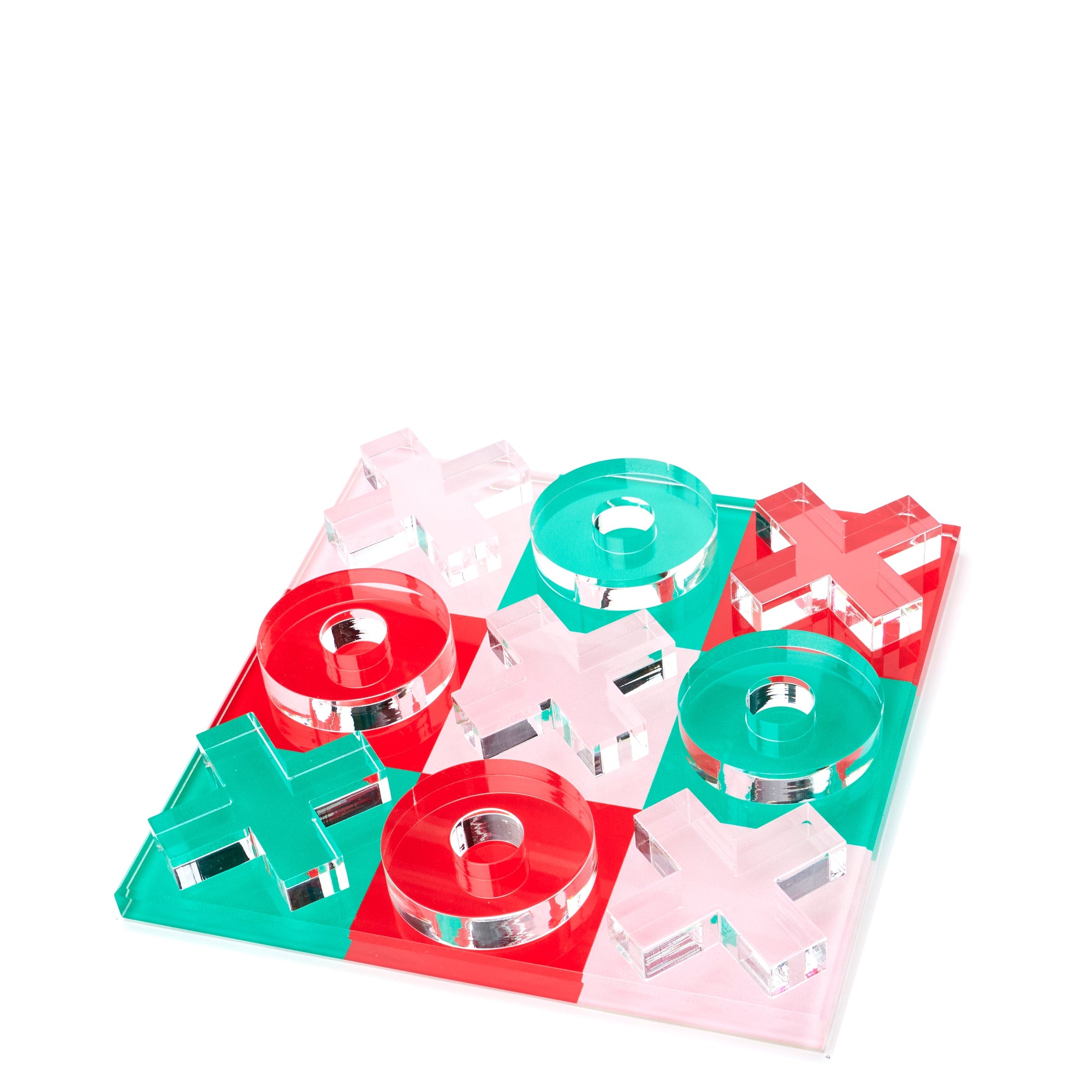 Tara Wilson Designs TIC TAC TOE Mini PALM BEACH Green, Pink, Red 8" x 8"