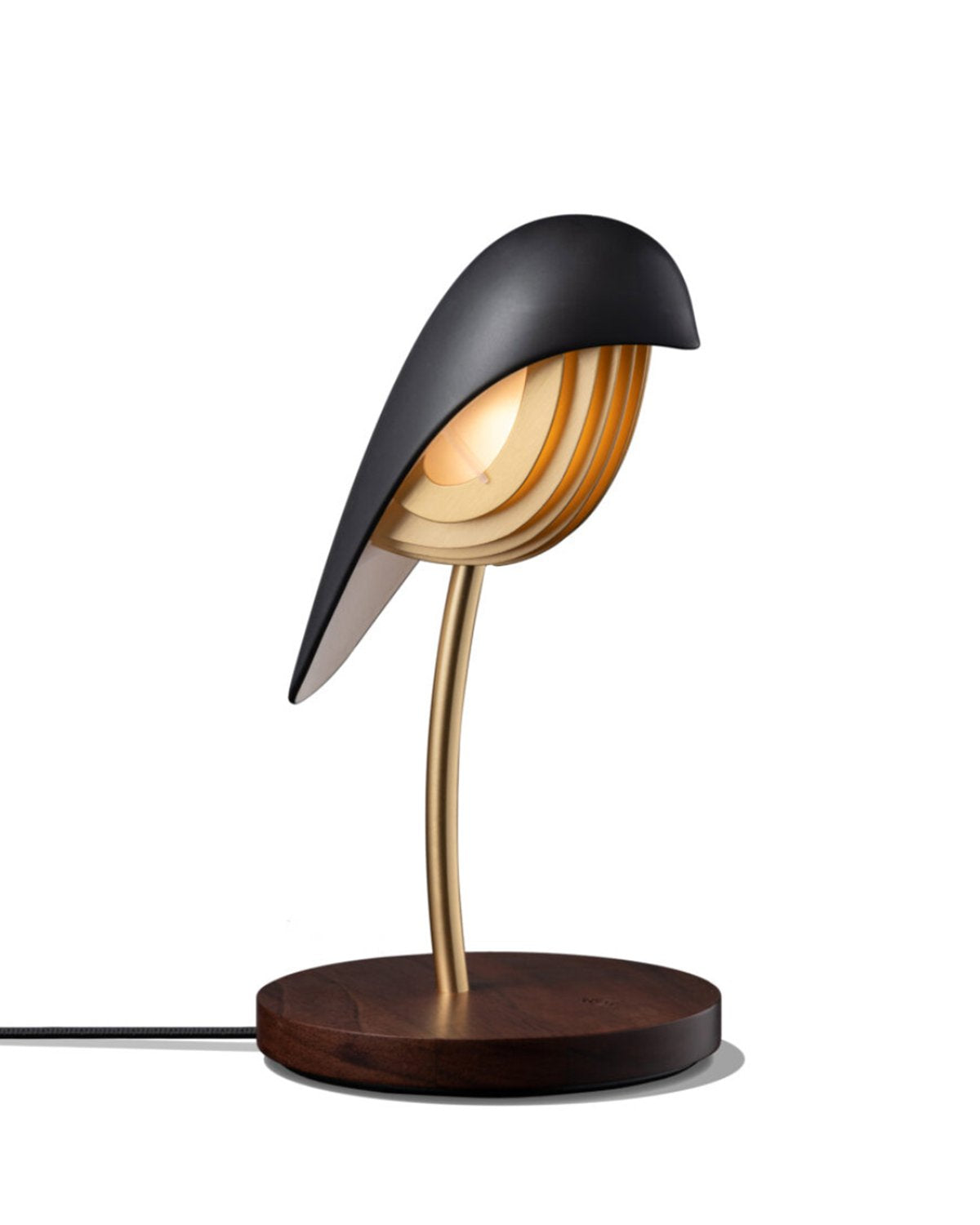 Daqi Side Table Lamp with USB charger with porcelein bird in Onyx Black